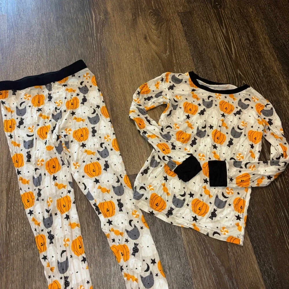 Little Sleepies Bamboo Halloween Pumpkin & Cat Pajama Set - Orange/Gray